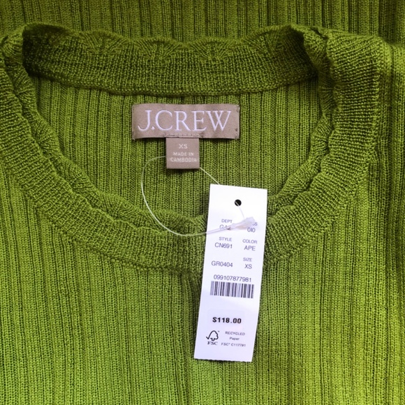 J Crew Layered Pointelle Sweater-tee in Merino Wool size XS in Peridot Green NWT - Picture 5 of 5